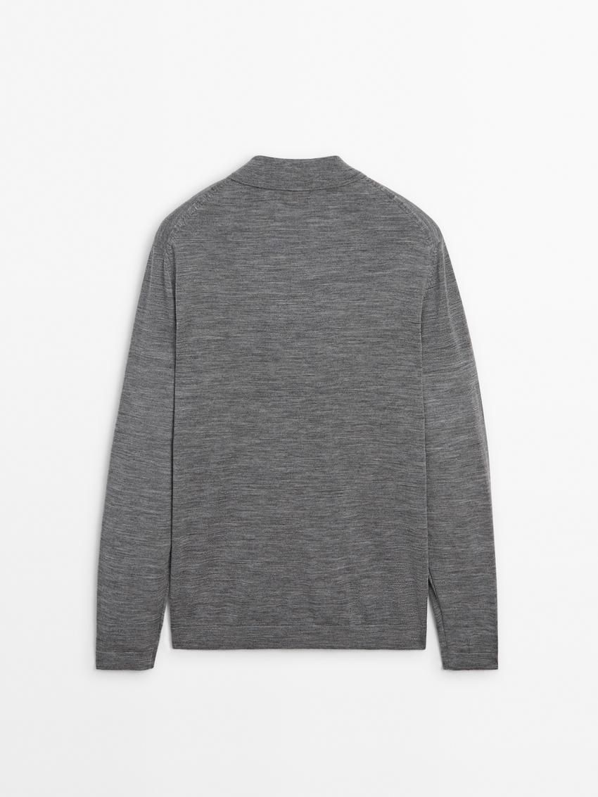 Massimo Dutti Polo Collar In Merino Wool Men Sweater Grey | US-QT9780254