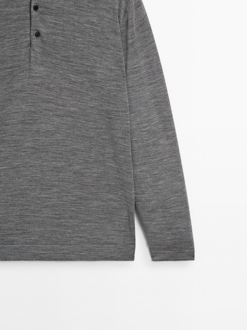 Massimo Dutti Polo Collar In Merino Wool Men Sweater Grey | US-QT9780254