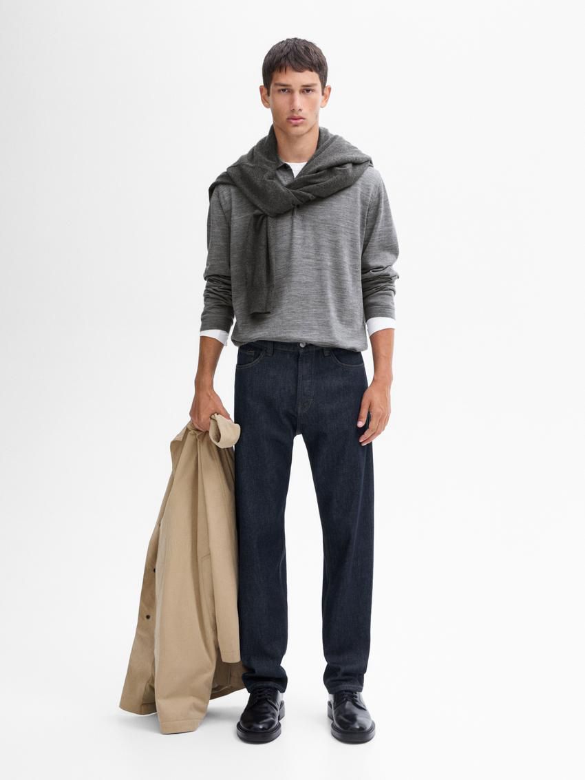 Massimo Dutti Polo Collar In Merino Wool Men Sweater Grey | US-QT9780254
