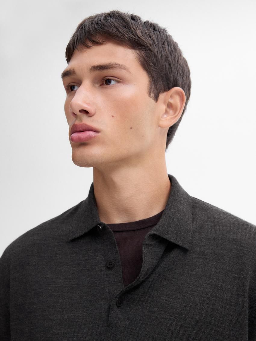 Massimo Dutti Polo Collar In Merino Wool Men Sweater Dark Grey | US-TY4568029
