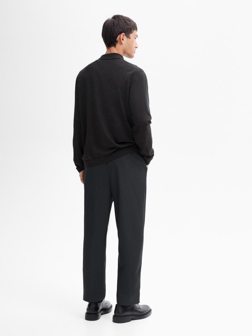 Massimo Dutti Polo Collar In Merino Wool Men Sweater Dark Grey | US-TY4568029