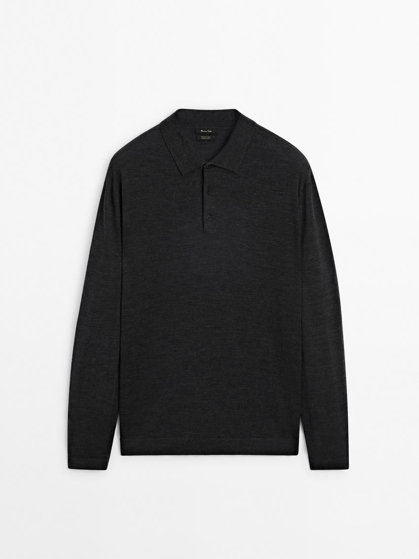 Massimo Dutti Polo Collar In Merino Wool Men Sweater Dark Grey | US-TY4568029