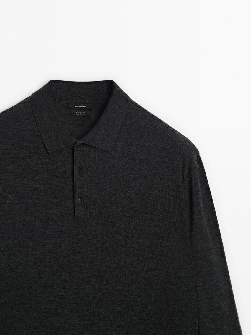 Massimo Dutti Polo Collar In Merino Wool Men Sweater Dark Grey | US-TY4568029