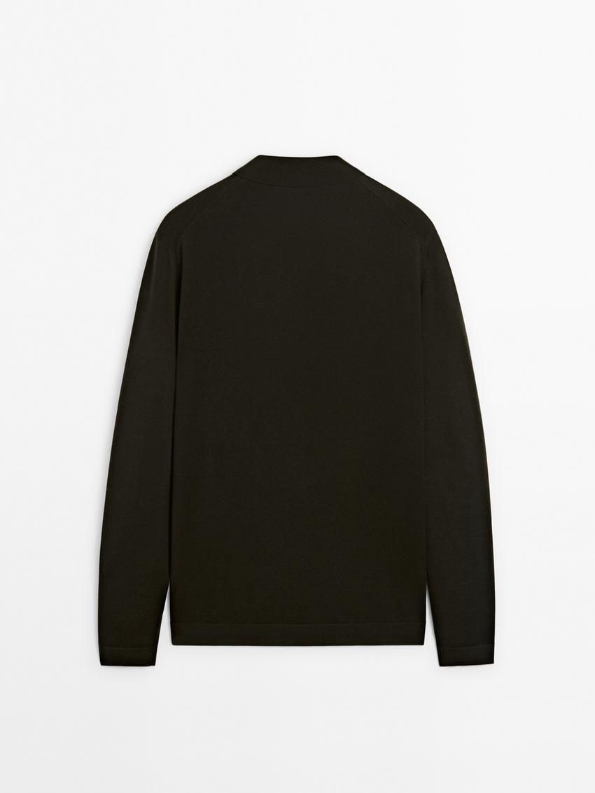Massimo Dutti Polo Collar In Merino Wool Men Sweater Dark Khaki | US-YD5370619