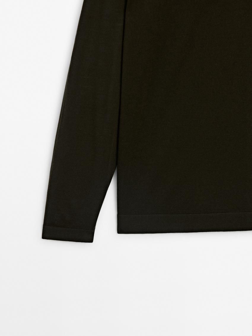 Massimo Dutti Polo Collar In Merino Wool Men Sweater Dark Khaki | US-YD5370619