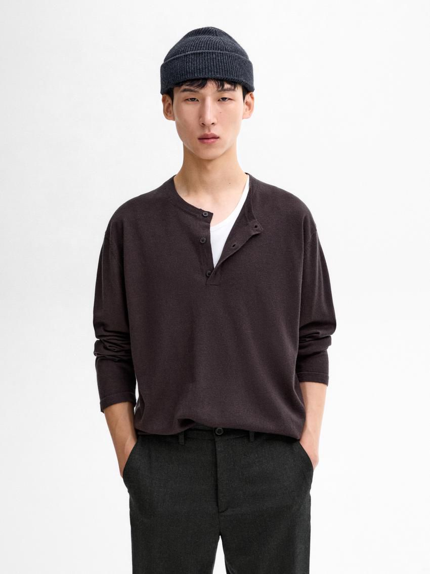 Massimo Dutti Polo Collar With Buttons Men Sweater Dark Grey | US-AR7640352