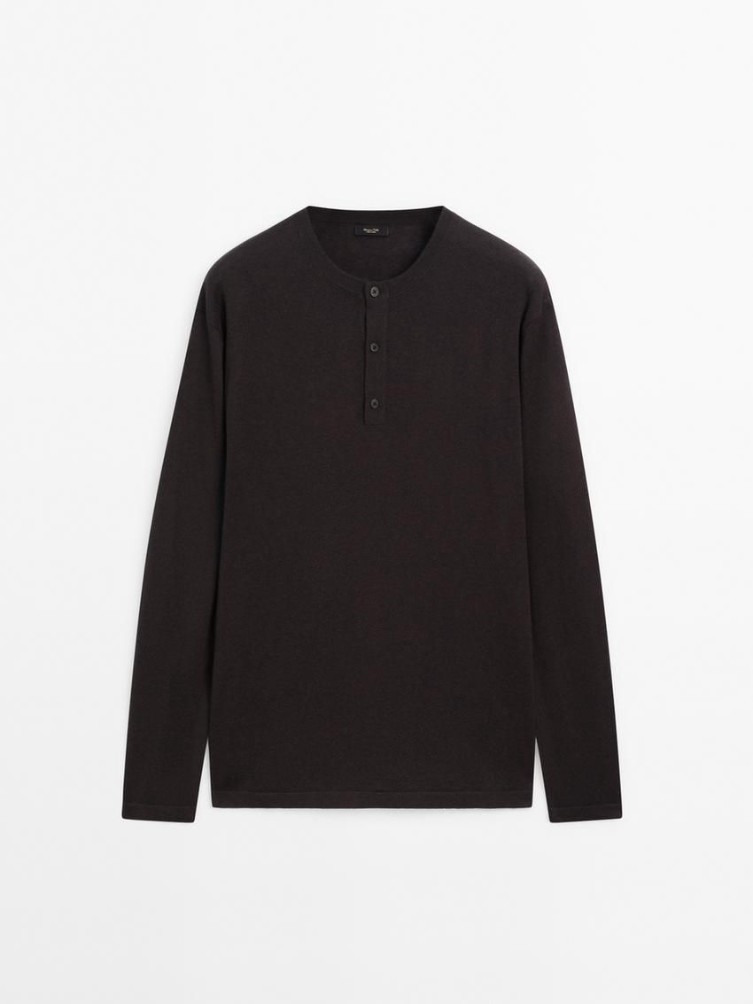 Massimo Dutti Polo Collar With Buttons Men Sweater Dark Grey | US-AR7640352