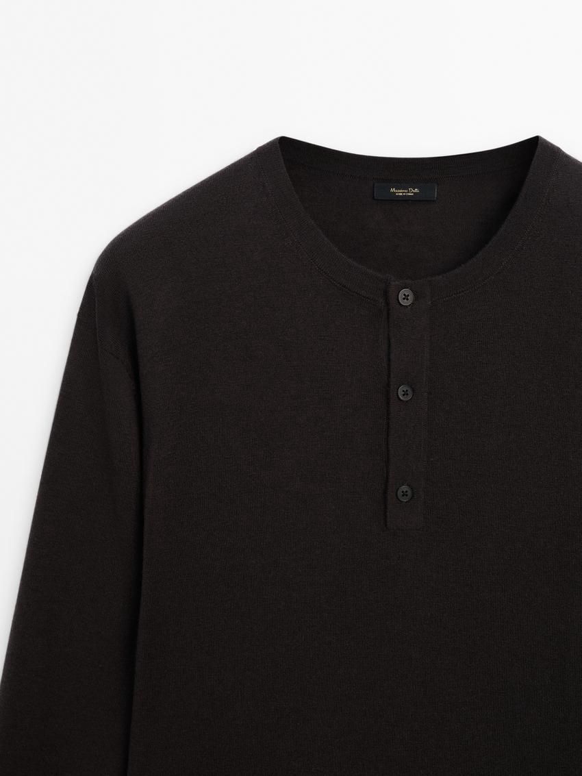 Massimo Dutti Polo Collar With Buttons Men Sweater Dark Grey | US-AR7640352