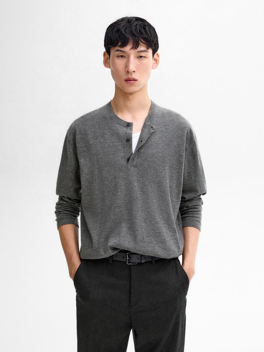 Massimo Dutti Polo Collar With Buttons Men Sweater Grey | US-HK7360284