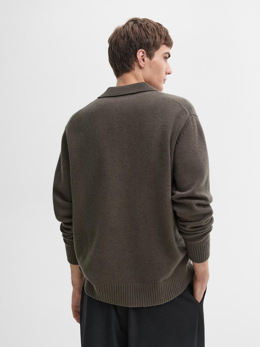 Massimo Dutti Polo Knit Wool Men Jumpers Dark Brown | US-BR1329706