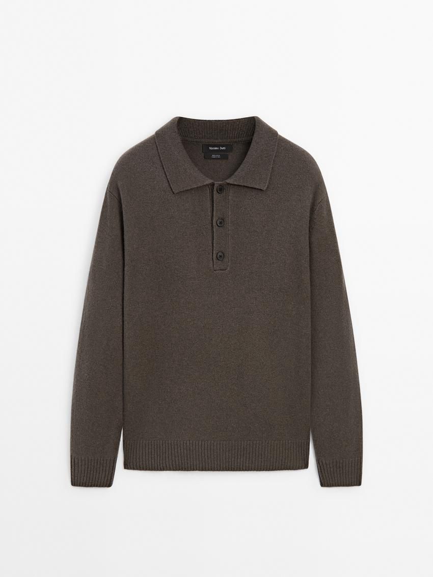 Massimo Dutti Polo Knit Wool Men Jumpers Dark Brown | US-BR1329706