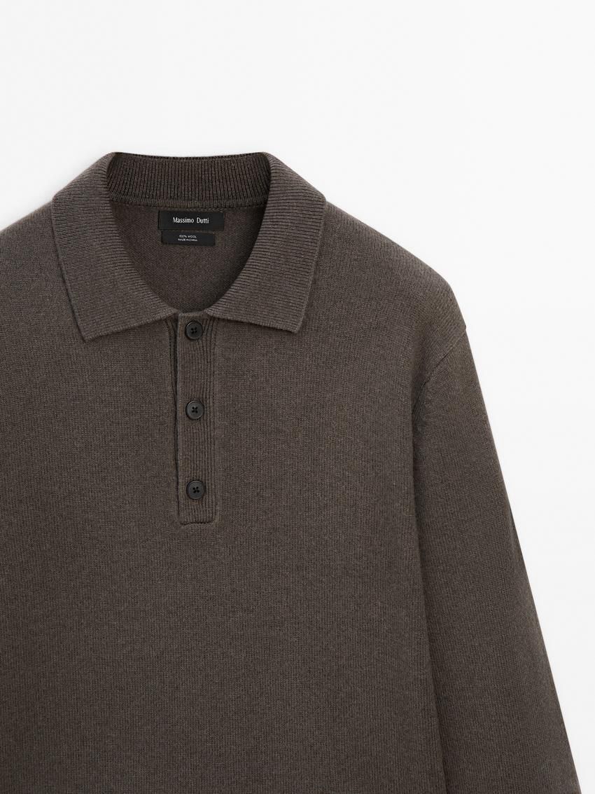 Massimo Dutti Polo Knit Wool Men Jumpers Dark Brown | US-BR1329706