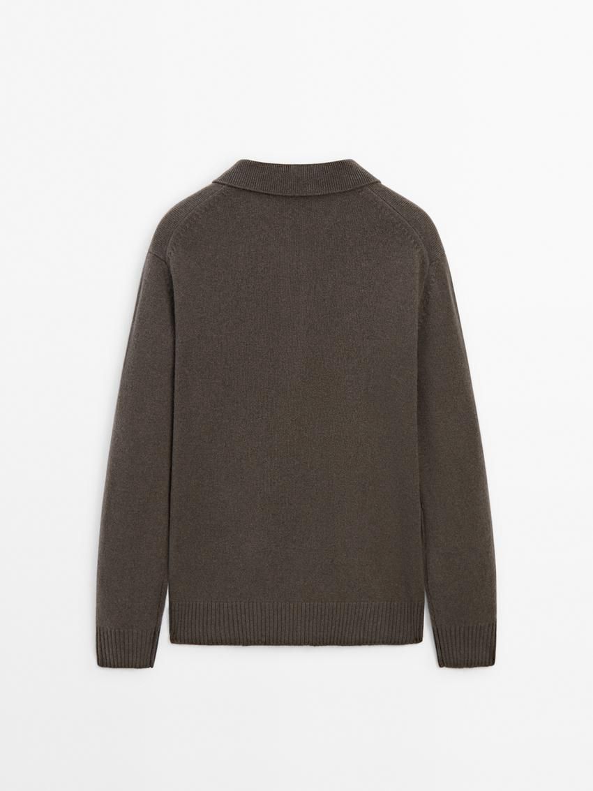 Massimo Dutti Polo Knit Wool Men Jumpers Dark Brown | US-BR1329706