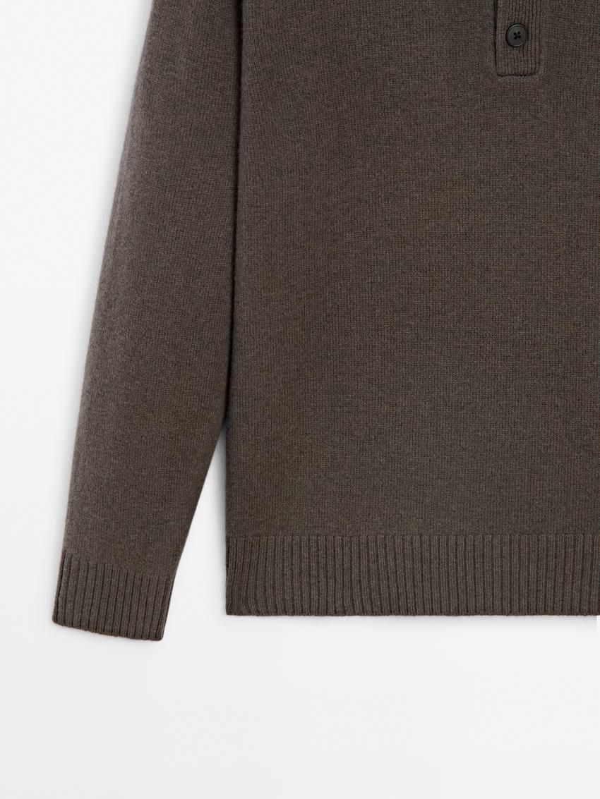 Massimo Dutti Polo Knit Wool Men Jumpers Dark Brown | US-BR1329706