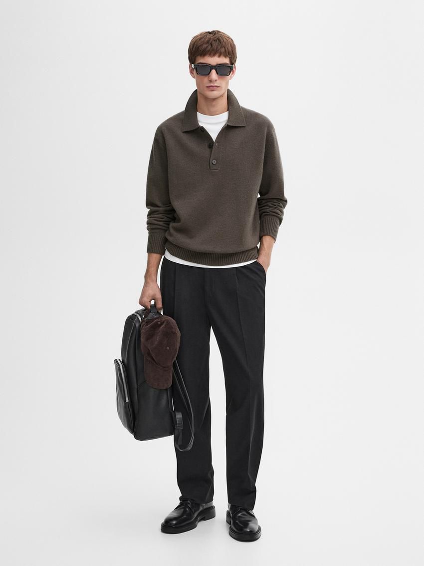 Massimo Dutti Polo Knit Wool Men Jumpers Dark Brown | US-BR1329706