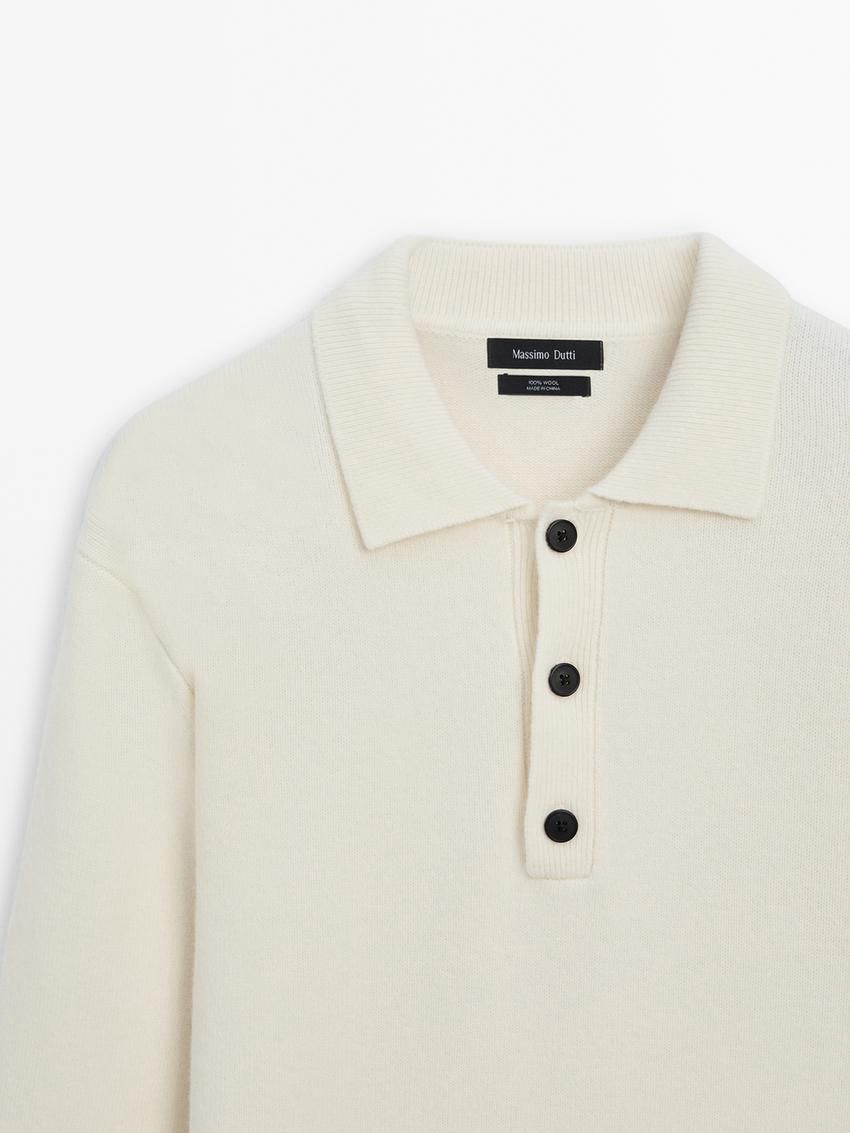 Massimo Dutti Polo Knit Wool Men Jumpers Cream | US-WN8320145