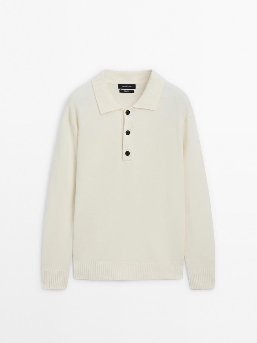 Massimo Dutti Polo Knit Wool Men Jumpers Cream | US-WN8320145