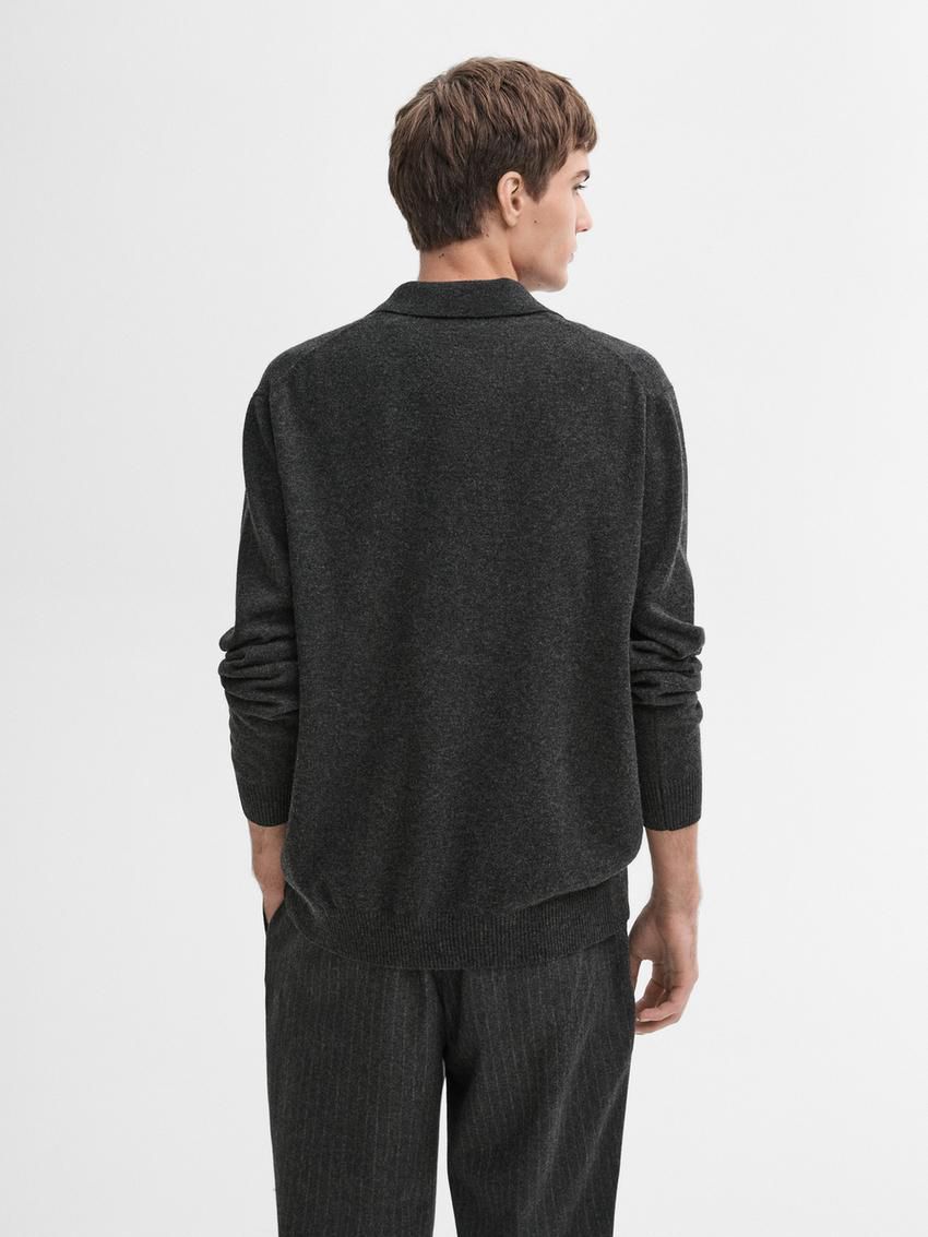 Massimo Dutti Polo Knit Wool Men Jumpers Dark Grey | US-HG2935718