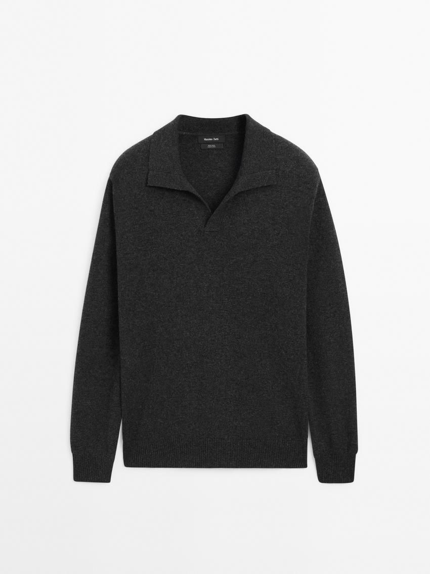 Massimo Dutti Polo Knit Wool Men Jumpers Dark Grey | US-HG2935718