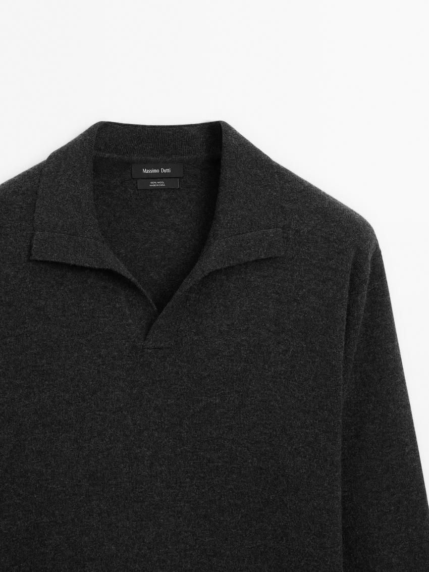 Massimo Dutti Polo Knit Wool Men Jumpers Dark Grey | US-HG2935718
