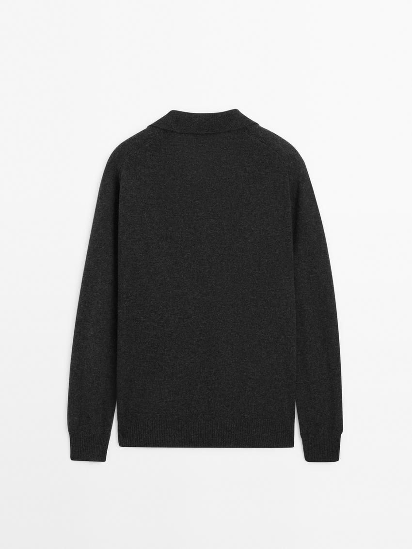 Massimo Dutti Polo Knit Wool Men Jumpers Dark Grey | US-HG2935718