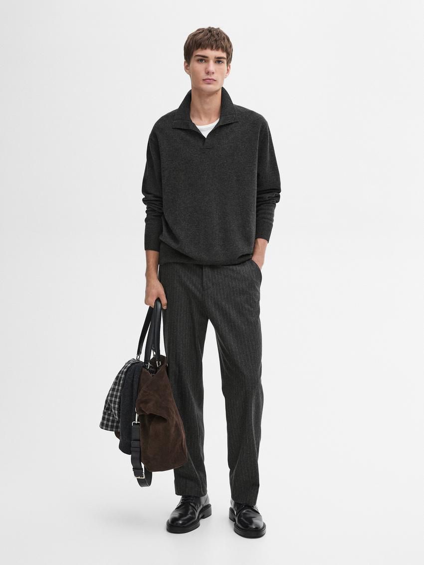 Massimo Dutti Polo Knit Wool Men Jumpers Dark Grey | US-HG2935718
