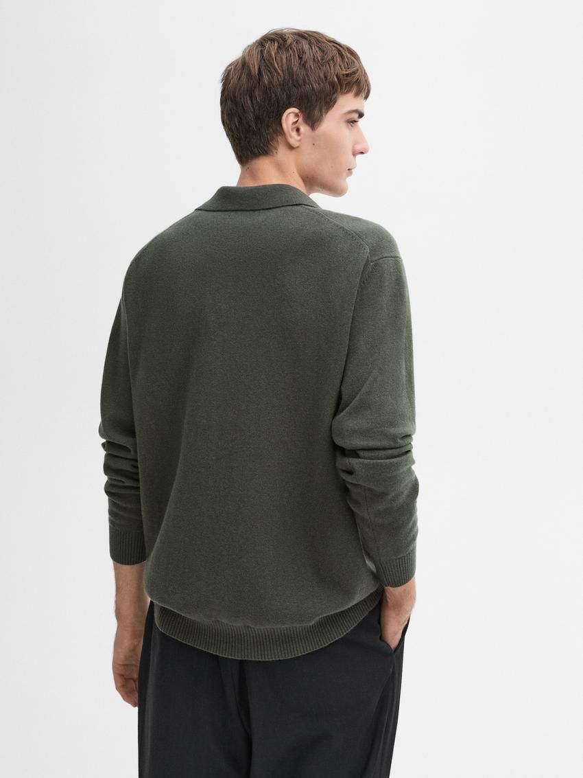 Massimo Dutti Polo Knit Wool Men Jumpers Dark Green | US-RP0746935