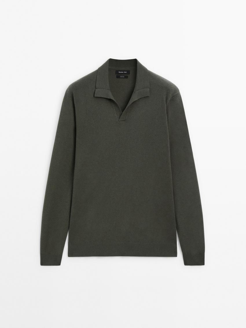 Massimo Dutti Polo Knit Wool Men Jumpers Dark Green | US-RP0746935