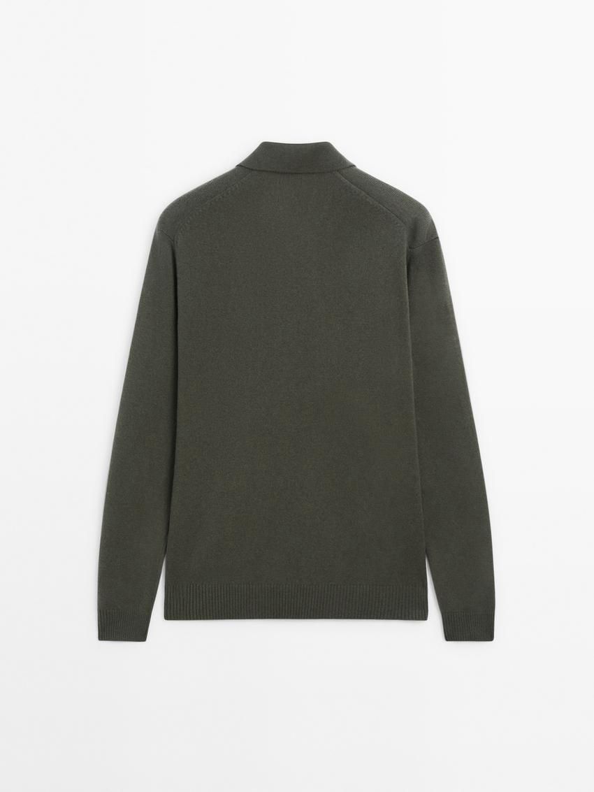 Massimo Dutti Polo Knit Wool Men Jumpers Dark Green | US-RP0746935