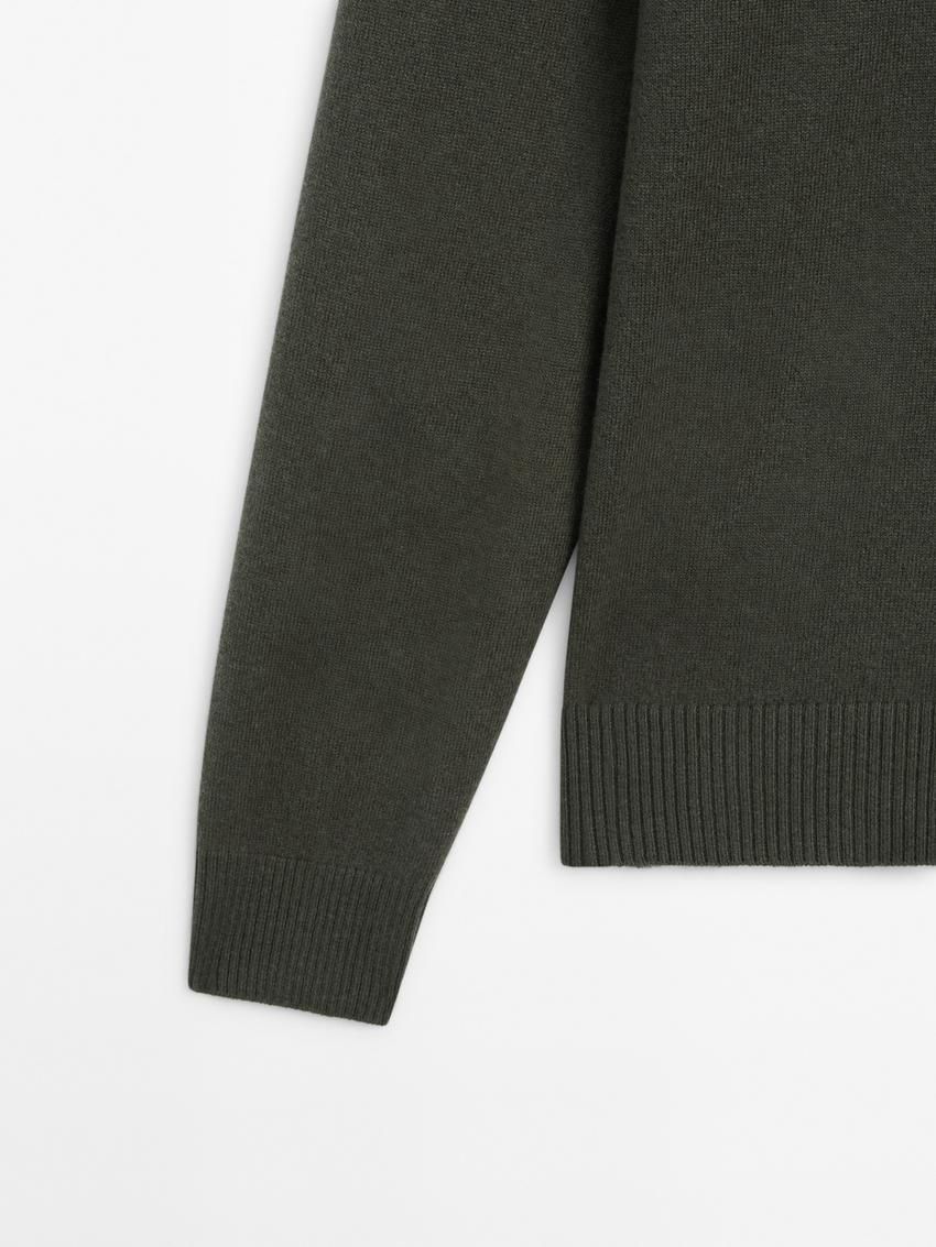 Massimo Dutti Polo Knit Wool Men Jumpers Dark Green | US-RP0746935