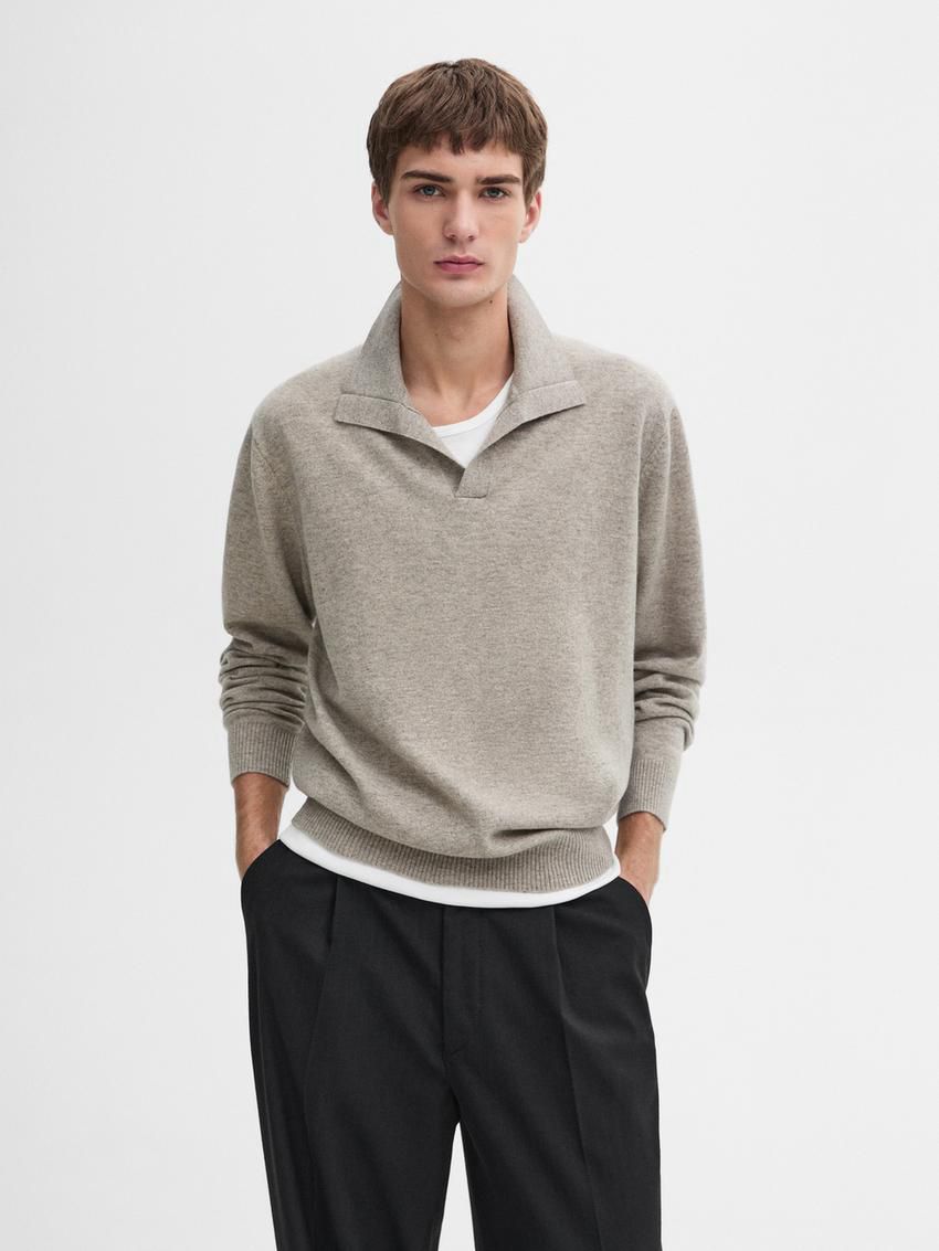 Massimo Dutti Polo Knit Wool Men Jumpers Grey | US-VE5089327