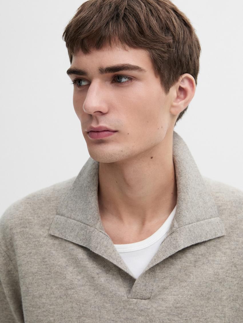 Massimo Dutti Polo Knit Wool Men Jumpers Grey | US-VE5089327