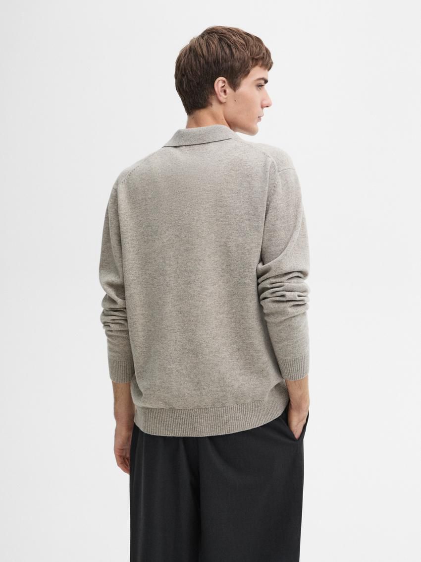 Massimo Dutti Polo Knit Wool Men Jumpers Grey | US-VE5089327