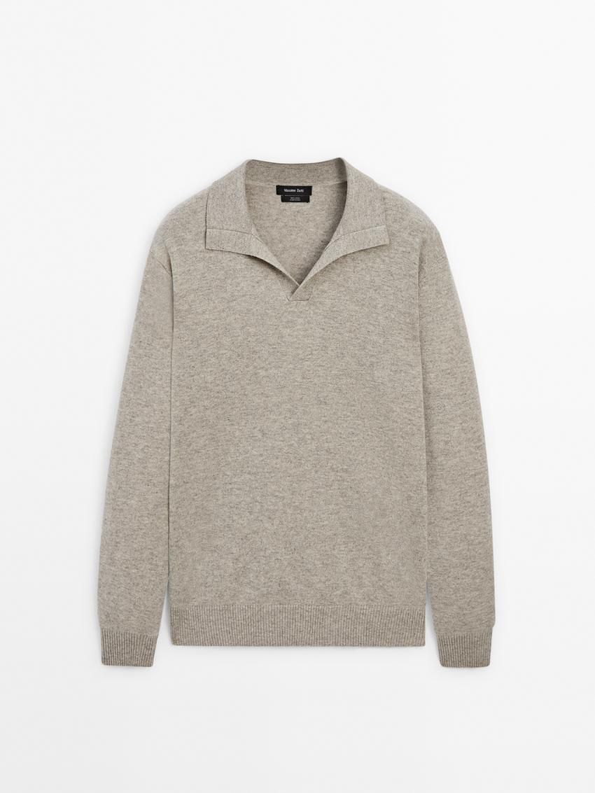 Massimo Dutti Polo Knit Wool Men Jumpers Grey | US-VE5089327