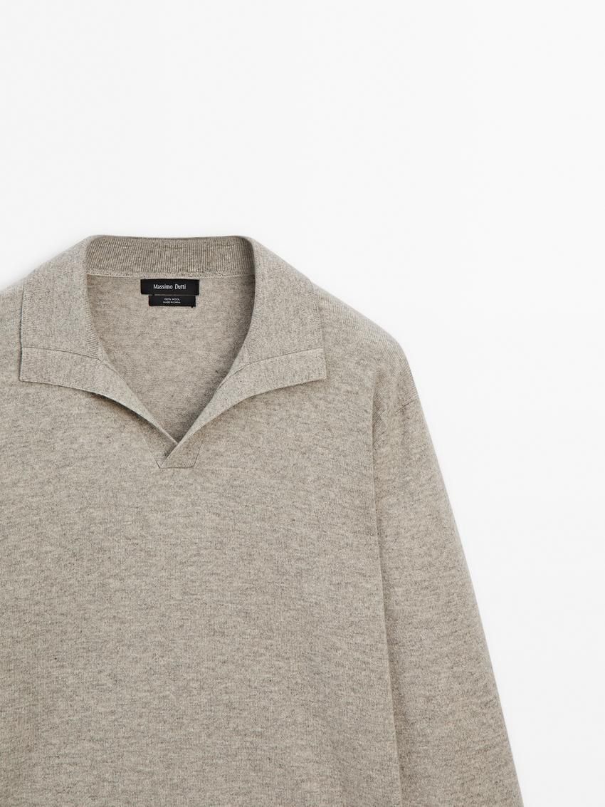 Massimo Dutti Polo Knit Wool Men Jumpers Grey | US-VE5089327