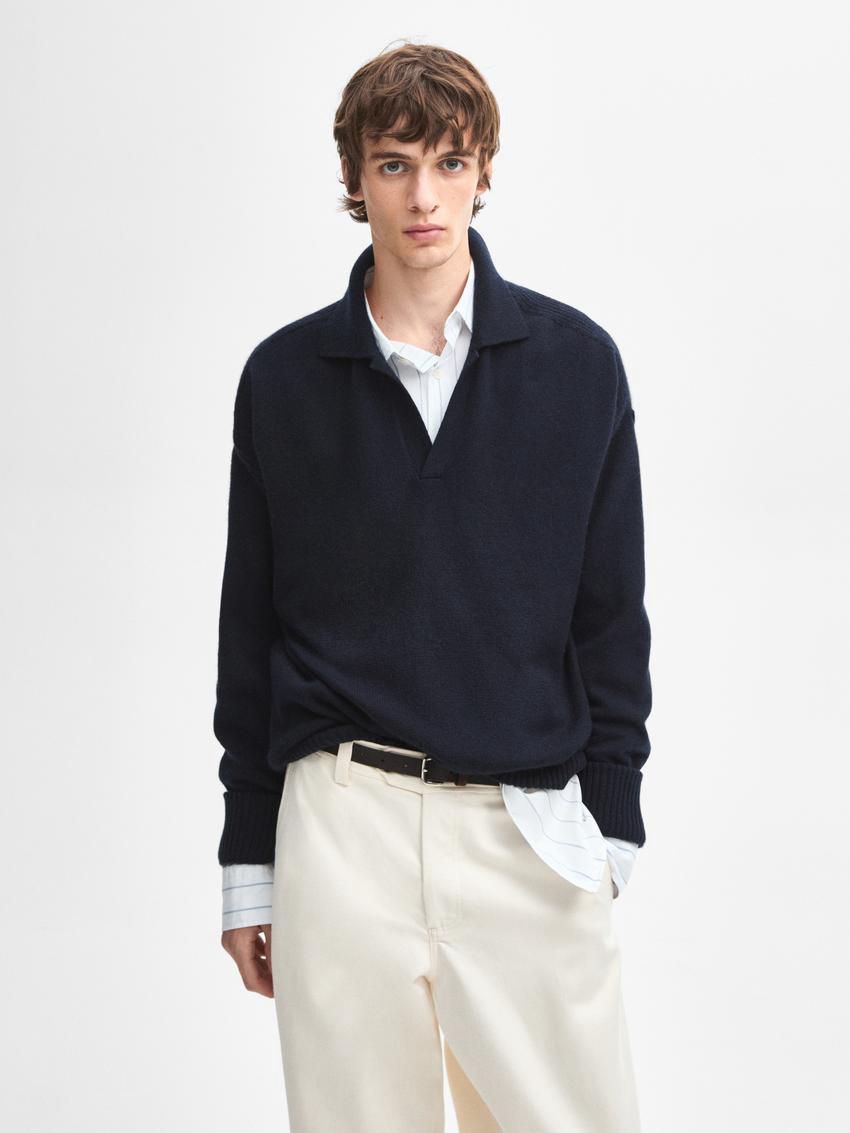 Massimo Dutti Polo Neck Cashmere Men Jumpers Navy | US-GD2568371