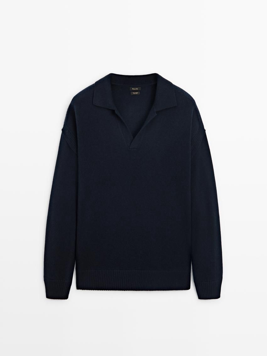 Massimo Dutti Polo Neck Cashmere Men Jumpers Navy | US-GD2568371