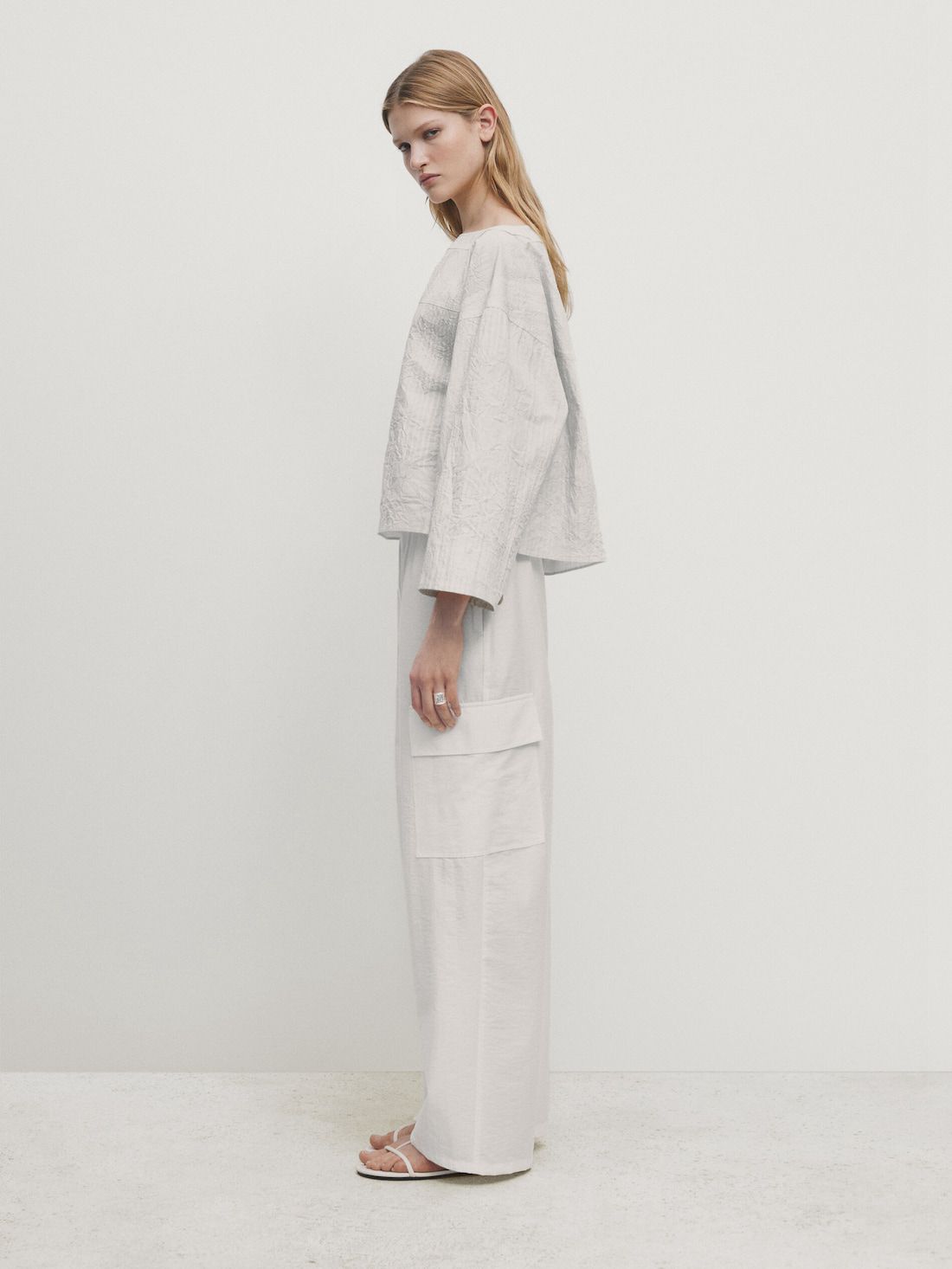 Massimo Dutti Poplin Cargo With Elasticated Waistband Women Trousers White | US-XP4856173