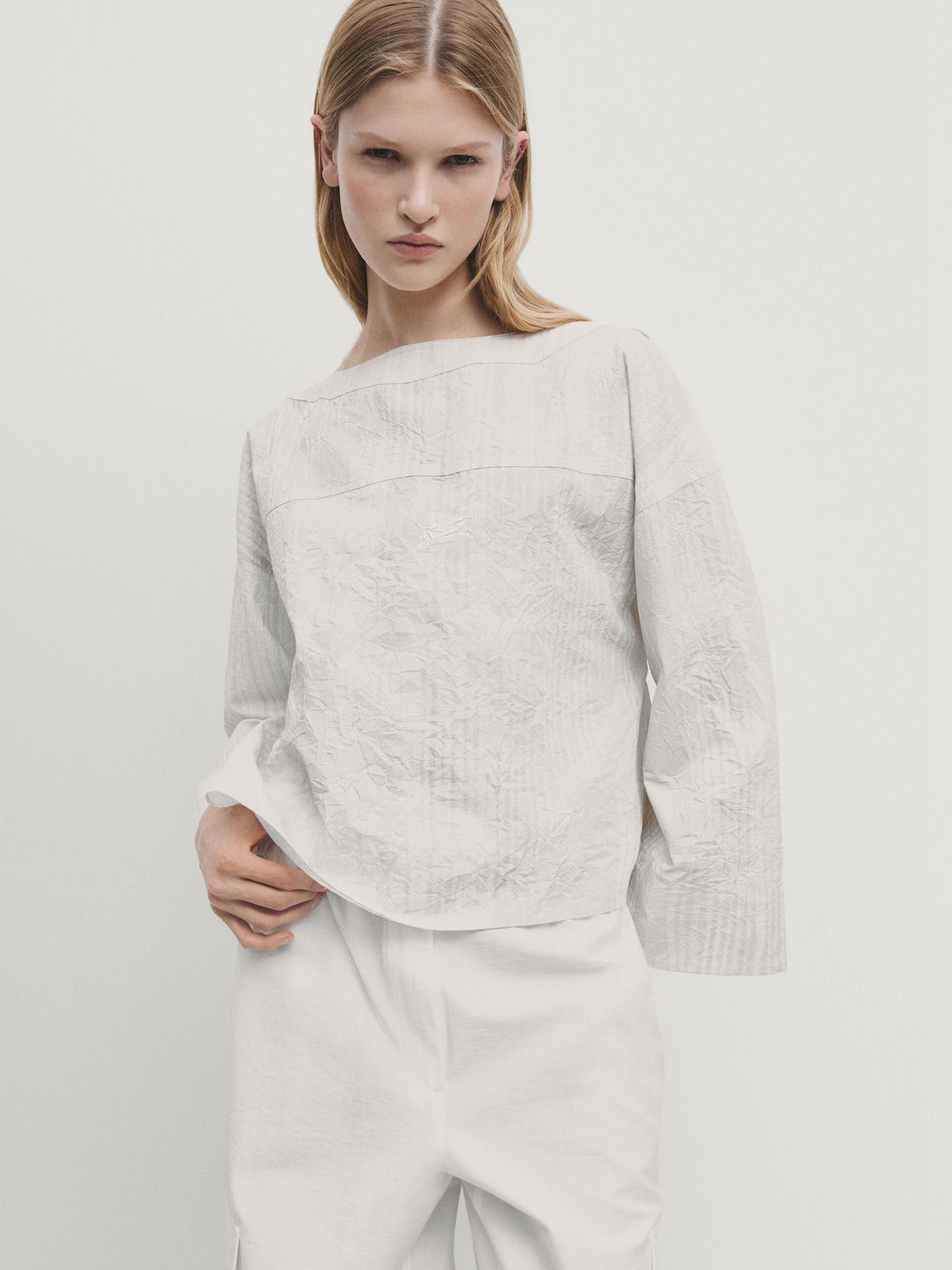 Massimo Dutti Poplin Cargo With Elasticated Waistband Women Trousers White | US-XP4856173
