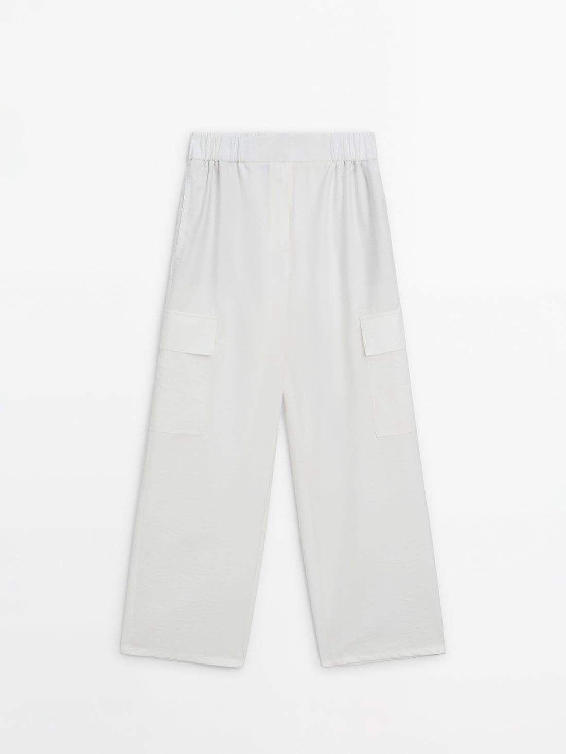 Massimo Dutti Poplin Cargo With Elasticated Waistband Women Trousers White | US-XP4856173