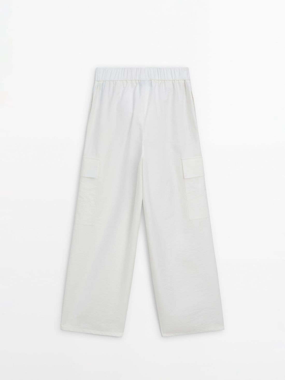 Massimo Dutti Poplin Cargo With Elasticated Waistband Women Trousers White | US-XP4856173