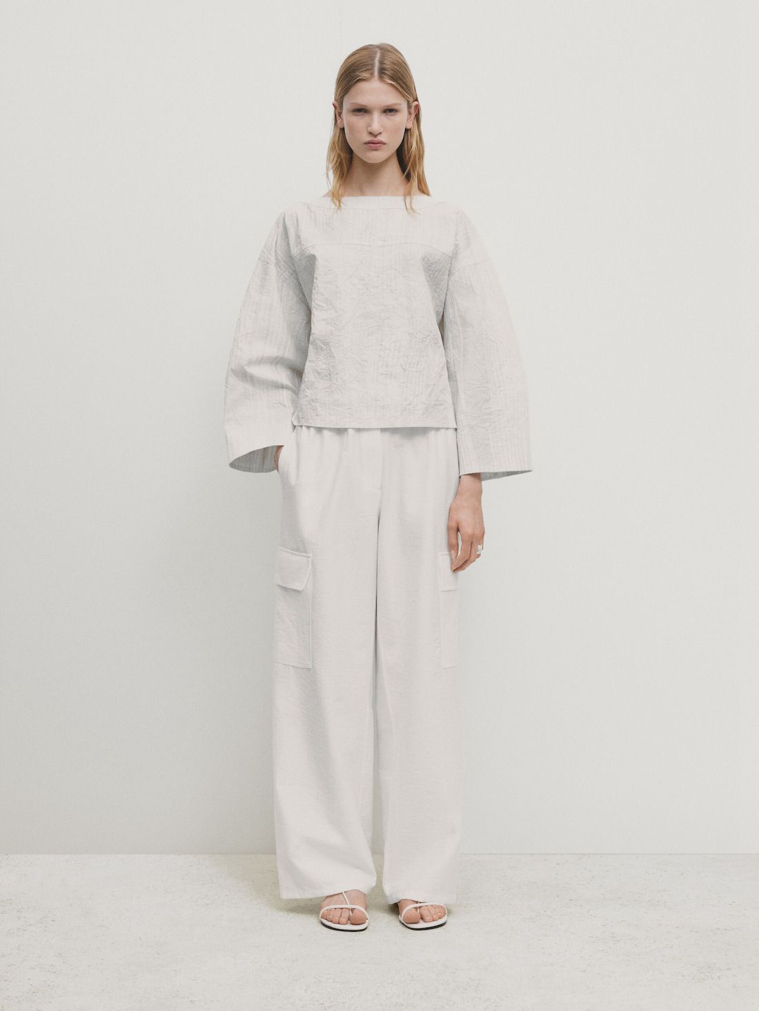 Massimo Dutti Poplin Cargo With Elasticated Waistband Women Trousers White | US-XP4856173