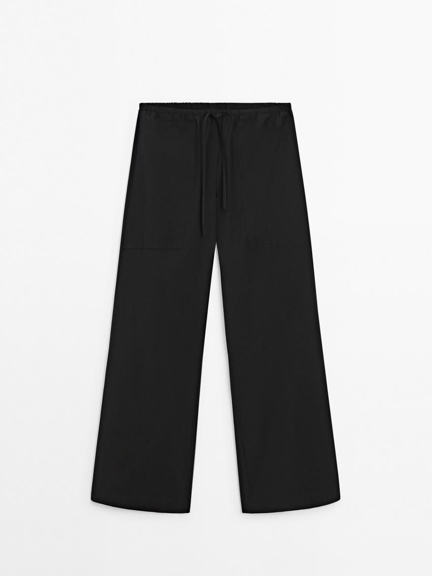 Massimo Dutti Poplin Drawstring Jogger-fit Women Trousers Black | US-MH2715694