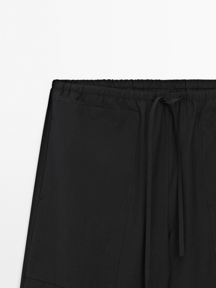 Massimo Dutti Poplin Drawstring Jogger-fit Women Trousers Black | US-MH2715694