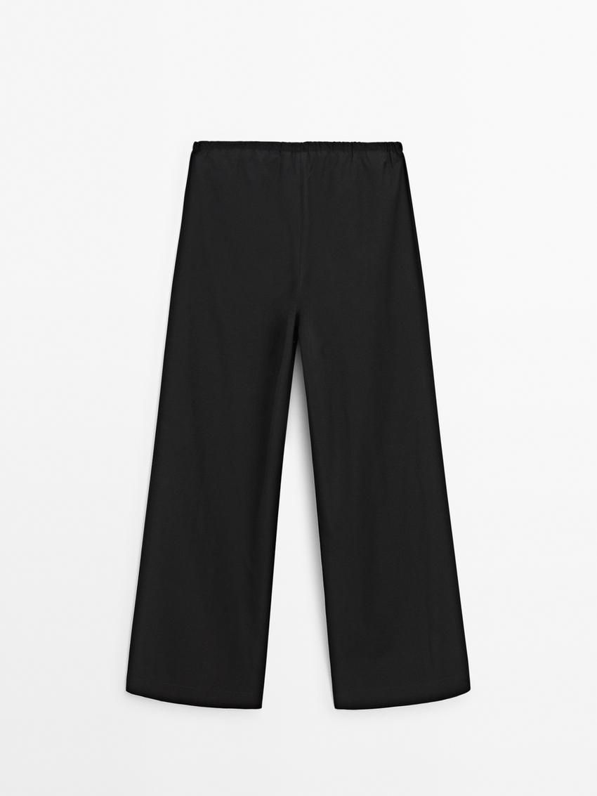 Massimo Dutti Poplin Drawstring Jogger-fit Women Trousers Black | US-MH2715694