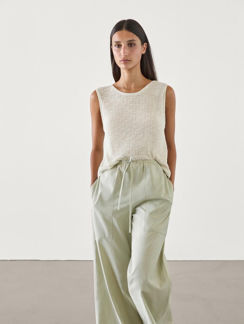 Massimo Dutti Poplin Drawstring Jogger-fit Women Trousers Green | US-UO0459317