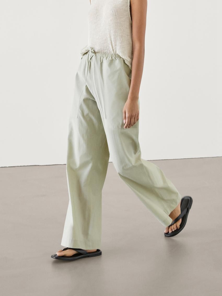 Massimo Dutti Poplin Drawstring Jogger-fit Women Trousers Green | US-UO0459317