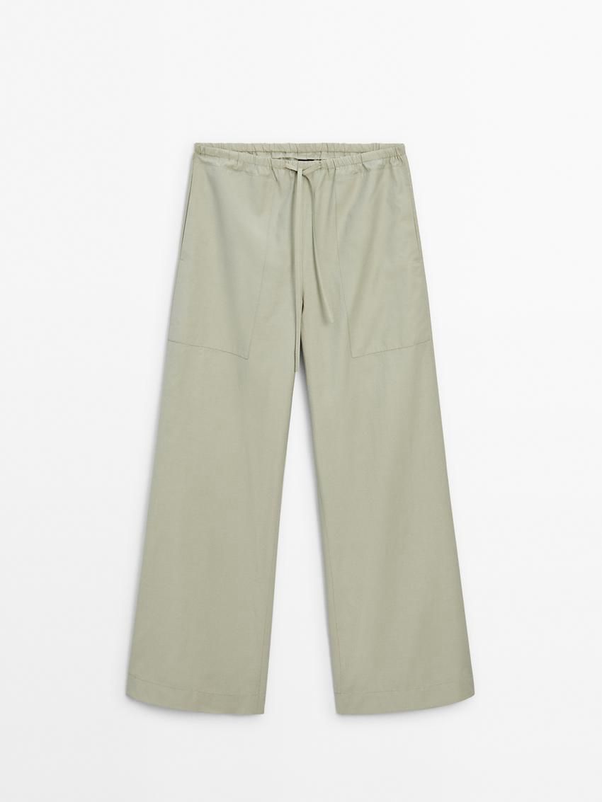 Massimo Dutti Poplin Drawstring Jogger-fit Women Trousers Green | US-UO0459317