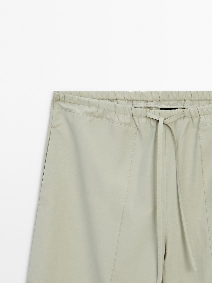Massimo Dutti Poplin Drawstring Jogger-fit Women Trousers Green | US-UO0459317