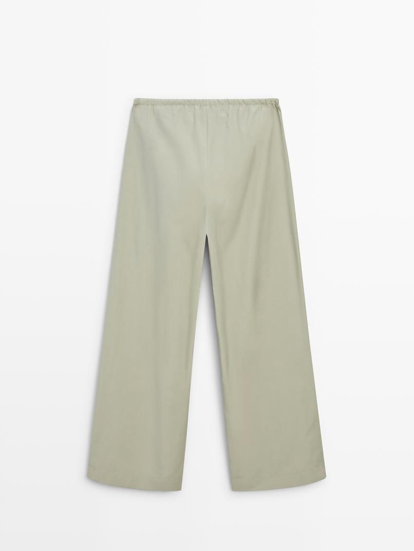 Massimo Dutti Poplin Drawstring Jogger-fit Women Trousers Green | US-UO0459317